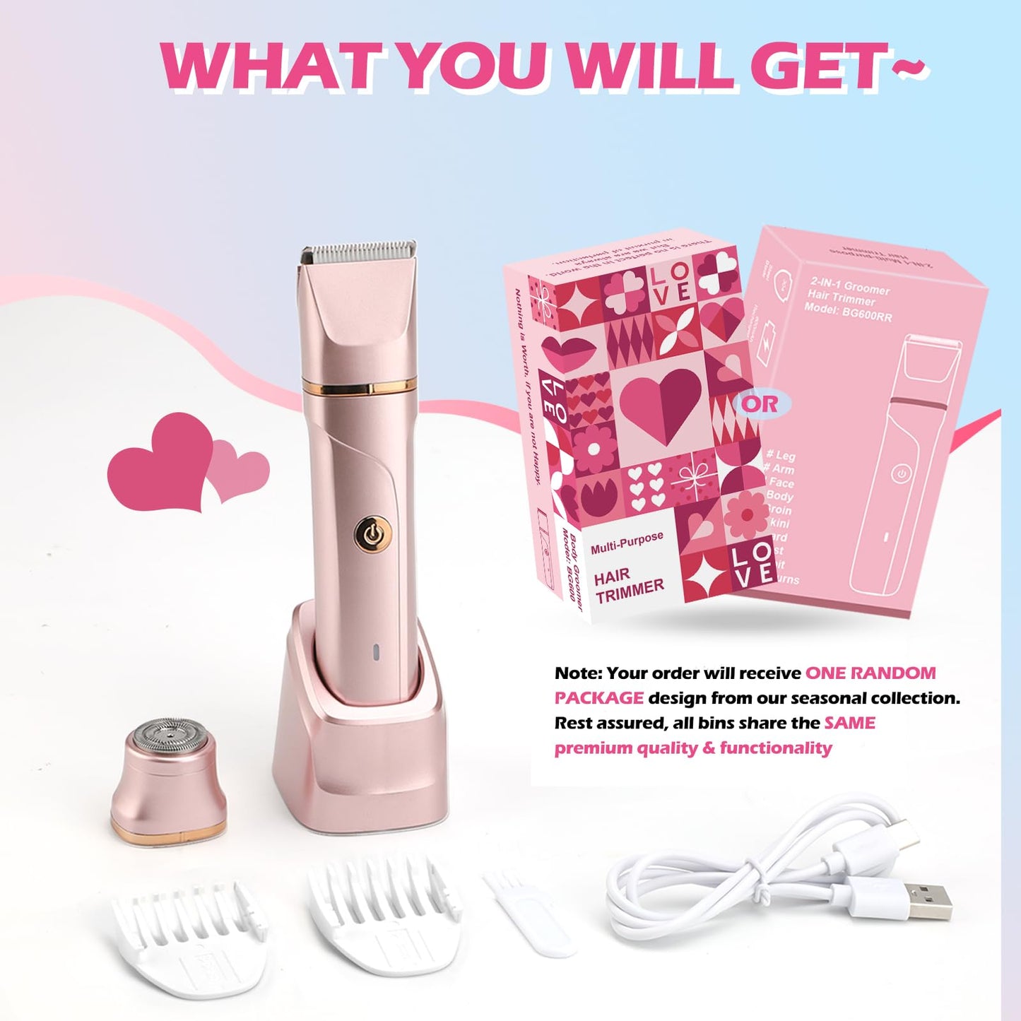 VEGITERIA Bikini Trimmer for Women 2-in-1 Electric Razors for Women with Body & Facial Heads, Rechargeable Bikini Shaver for Smooth Pubic & Body Grooming, Waterproof, Portable & Travel-Friendly Gift