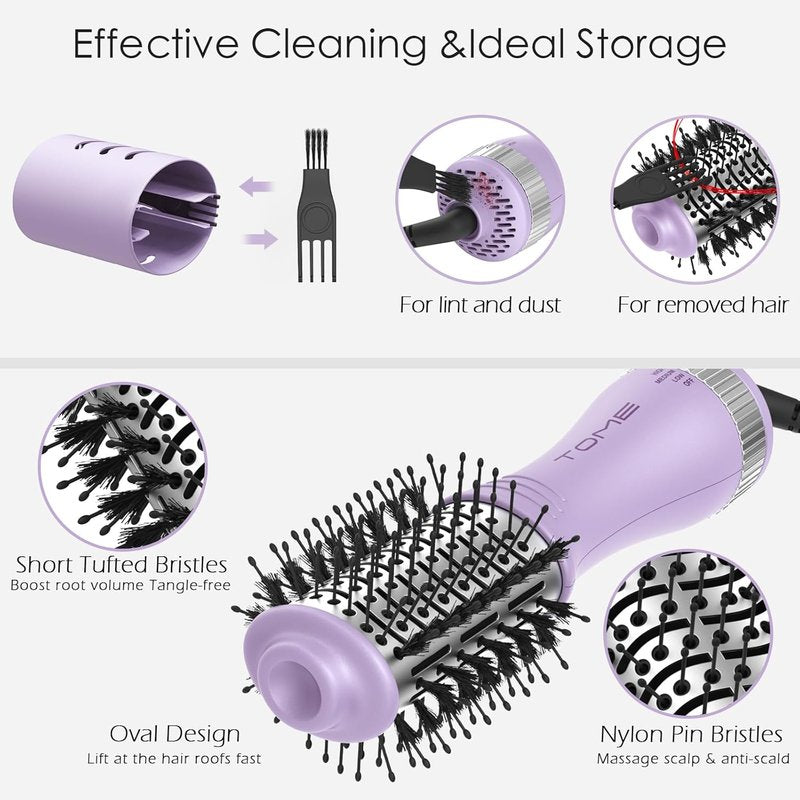 Blow Dryer Brush - 600W Oval Hot Air Volumizer & Straightener | Anti-Frizz Styling Tool (2 Inch) - Blue & Purple