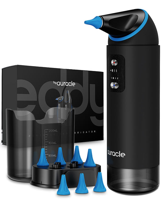 Auracle Ear Wax Removal - Eddy Ear Cleaner, Ear Cleaning Kit With 4 Water Pressure Modes, Safe and Effective Ear Wax Cleaner w/ 8 Irrigation Tips, Electric Ear Irrigator, 55dB Quite, IP65 Shower Ready