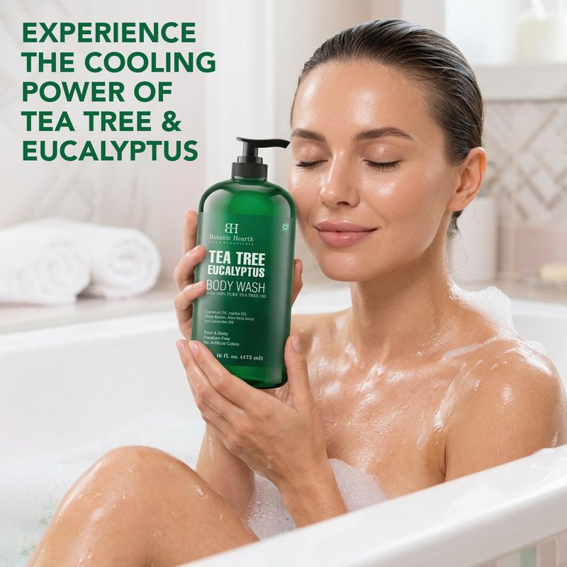 Botanic Hearth Eucalyptus & Tea Tree Body Wash – Refreshing & Invigorating Shower Gel for Men & Women, Helps Soothe Skin, Sulfate & Paraben Free – 16 fl oz