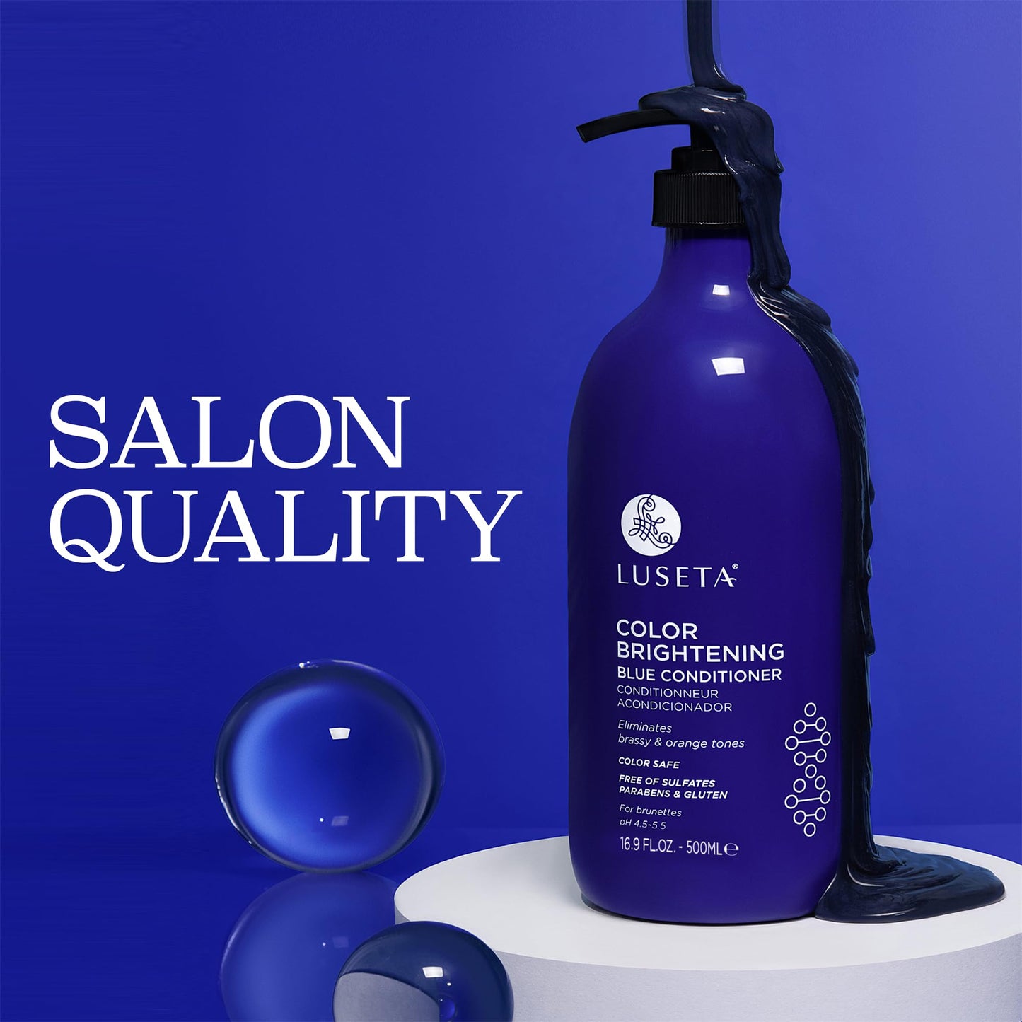 Luseta Blue Conditioner for Brassy and Cool-toned Brunette Color, Color Depositing and Brightening for Treated Hair 16.9oz