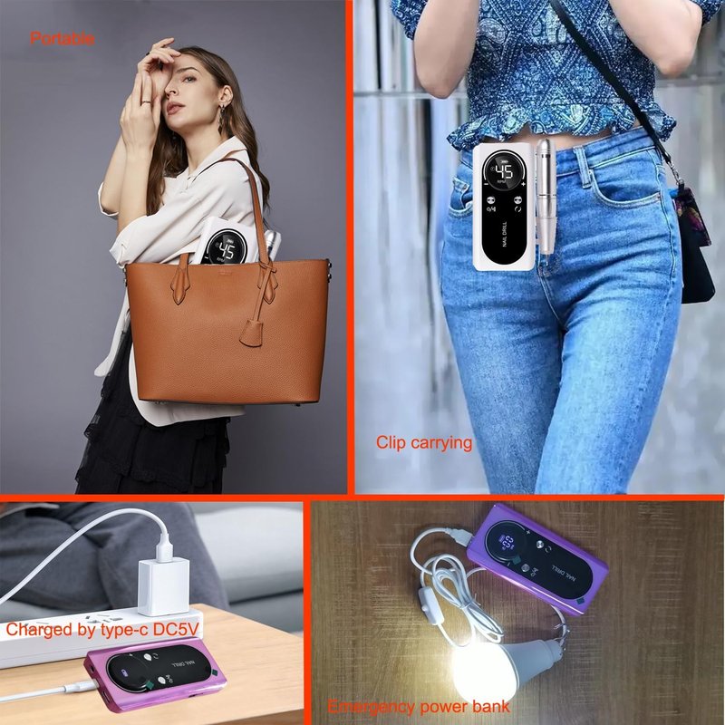 Electric Nail Drill Machine - 45000RPM Rechargeable Portable File with Smart LCD Screen for Gel Manicure & Pedicure | DIY Kit