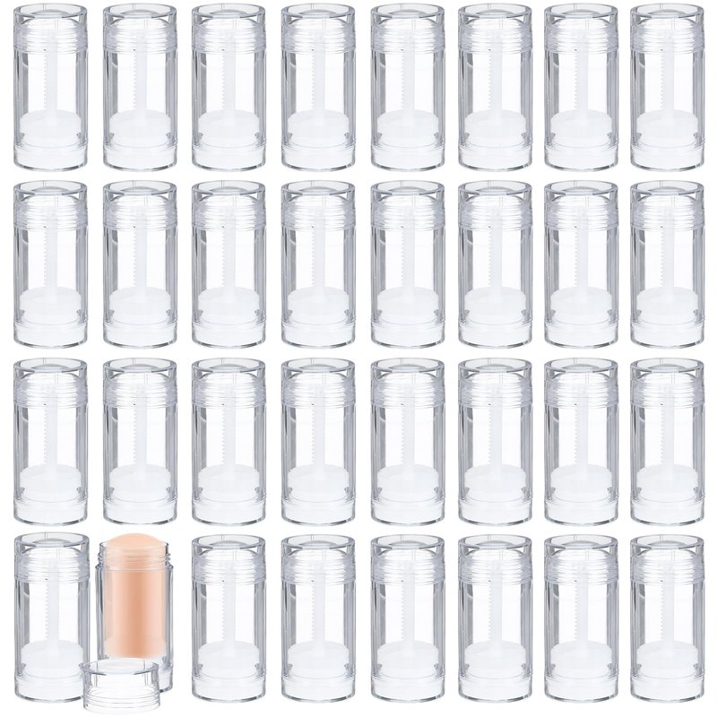 Lemecima 30 Pcs Empty Deodorant Containers Twist Filling Stick up Plastic Deodorant Container Refillable Deodorant Bottles Bottomfill Round Lip Balm Tubes for DIY Lipstick Crayon(30ml,Clear)