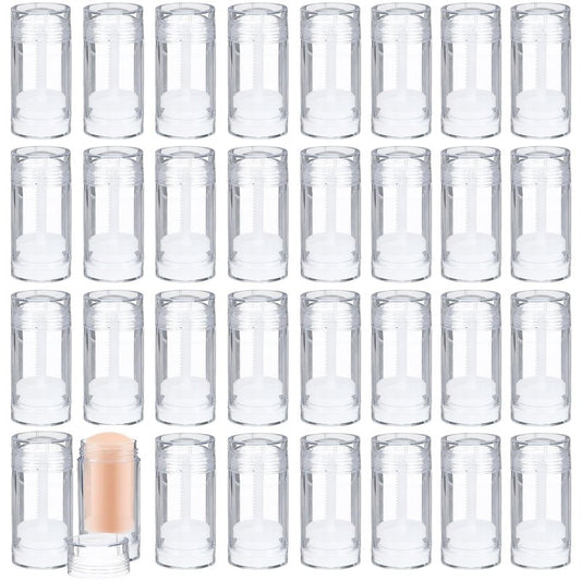 Lemecima 30 Pcs Empty Deodorant Containers Twist Filling Stick up Plastic Deodorant Container Refillable Deodorant Bottles Bottomfill Round Lip Balm Tubes for DIY Lipstick Crayon(30ml,Clear)