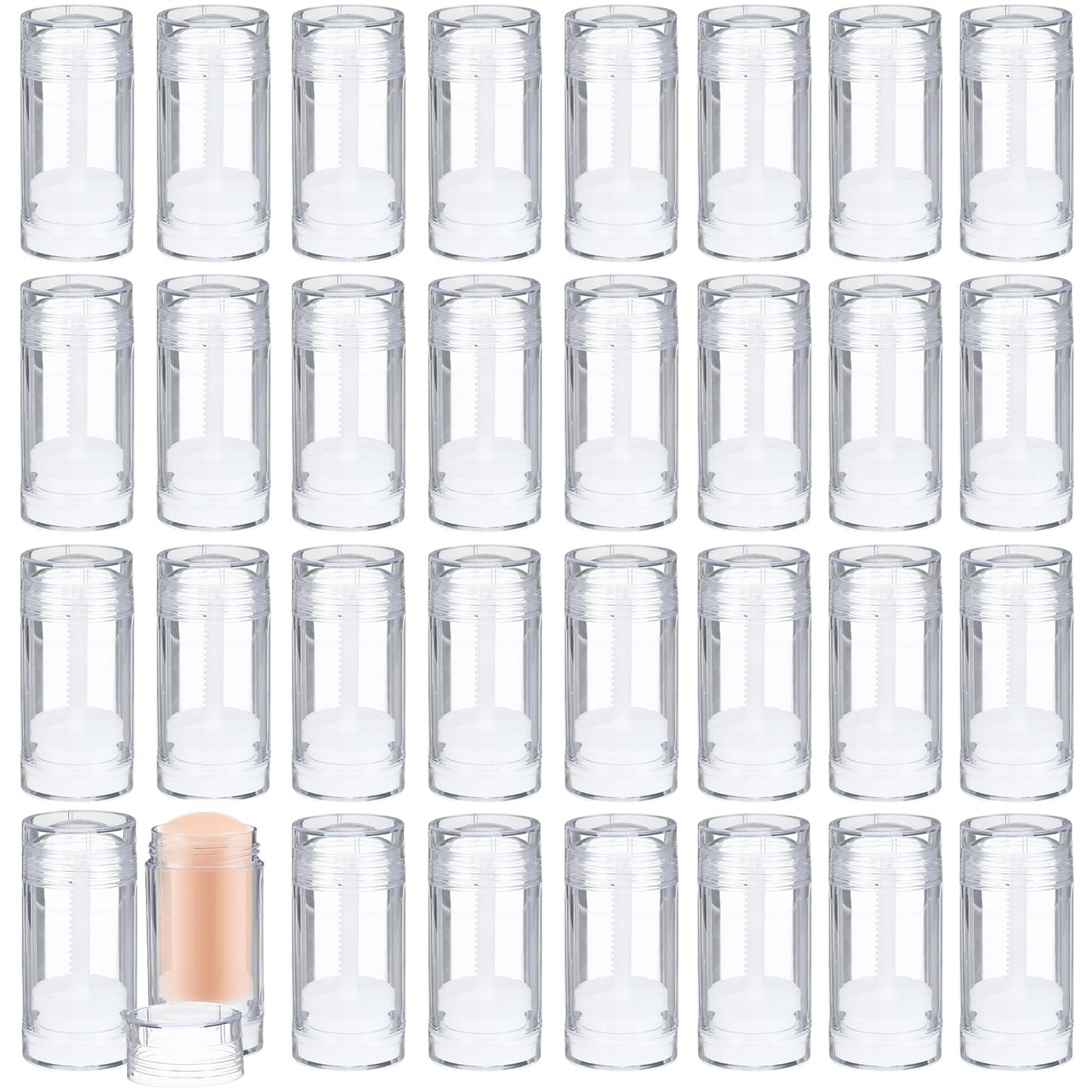 Lemecima 30 Pcs Empty Deodorant Containers Twist Filling Stick up Plastic Deodorant Container Refillable Deodorant Bottles Bottomfill Round Lip Balm Tubes for DIY Lipstick Crayon(30ml,Clear)