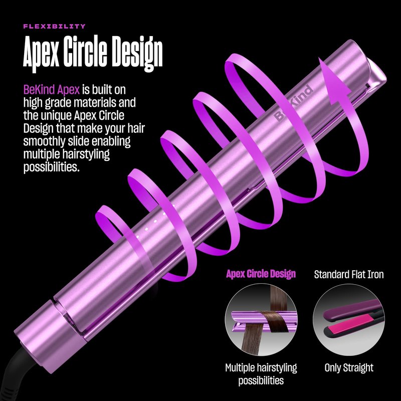 Bekind Apex 2-in-1 Hair Straightener Flat Iron | 1“ 460°F Straightener & Curler for All Hairstyles | UltraSmooth Tech | 15s Fast Heating & Temp Memory | Gift Set for Girls Women (Violet Bloom)