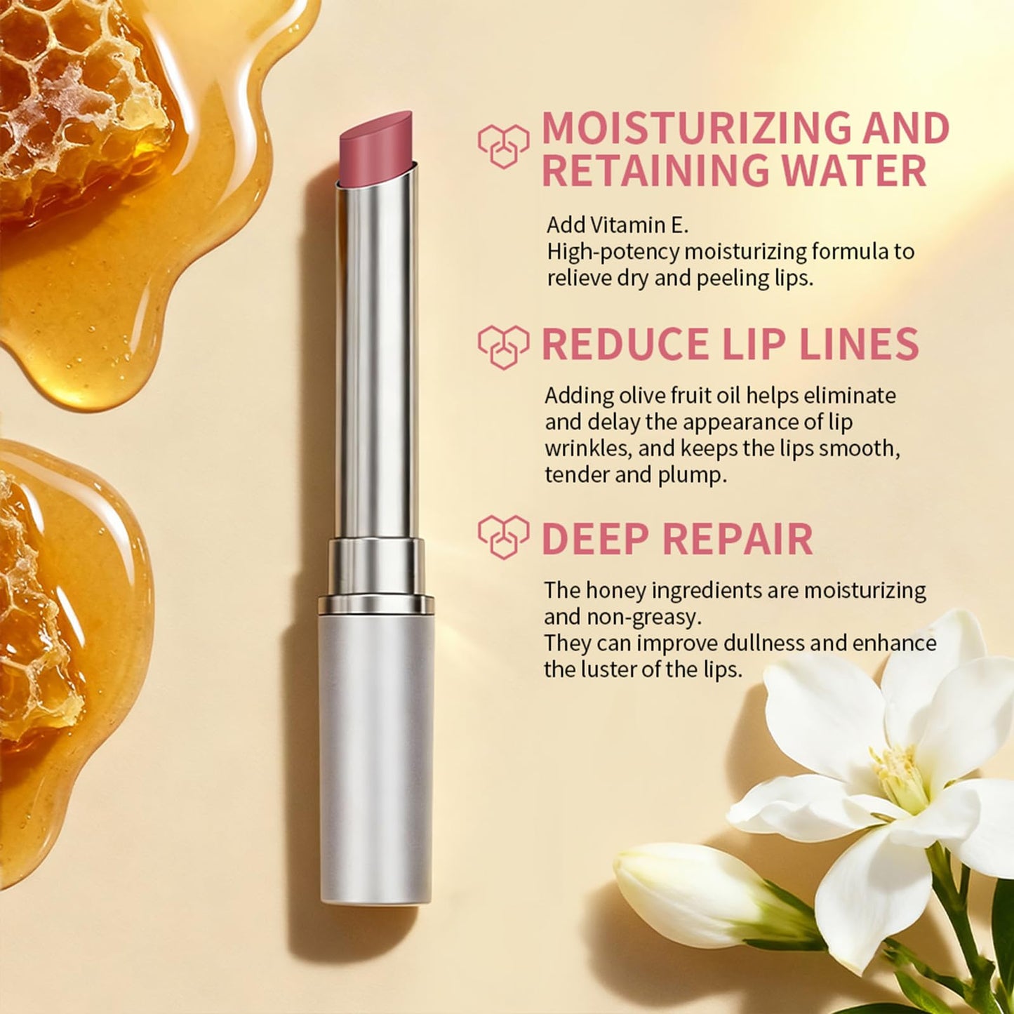 Honey Lip Tinted Lip Balm, Nourishing Hydrating Natural Color, Moisturizing Lip Care for Soft Lips for Daily Use, Enhances Lips with a Subtle Tint, Long Lasting, Lightweight (2PCS Pink, Large)