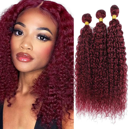 Curly Human Hair Bundles 14 16 18 Inch #99J Burgundy Bundles Human Hair Red 12A Unprocessed Native Virgin Hair 100/PC 3 Extensions Wet and Wavy Weave for Women
