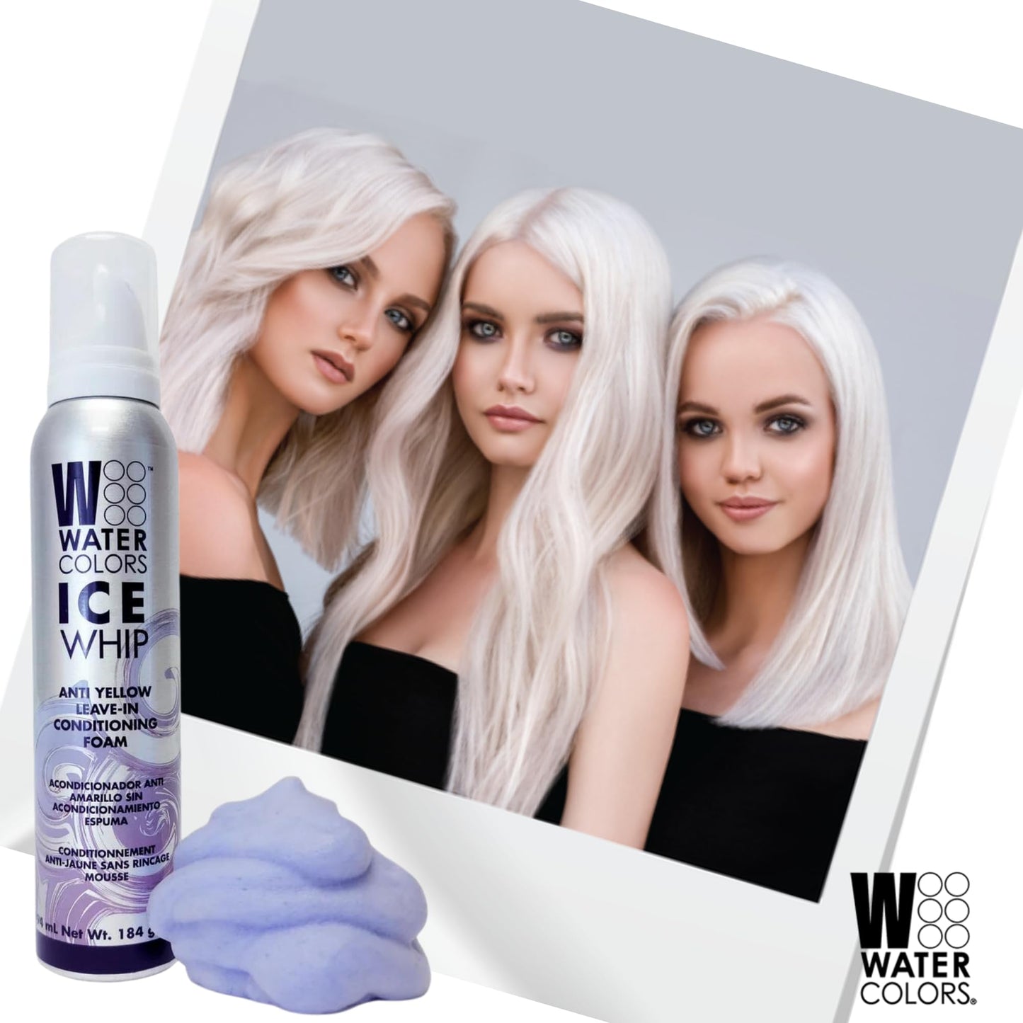 Watercolors Ice Whip Anti-Yellow Leave-In Conditioning Foam Mousse for Blonde, Platinum, Bleached, Silver, Gray, Ash & Brassy Hair - Violet Purple 6.5 oz