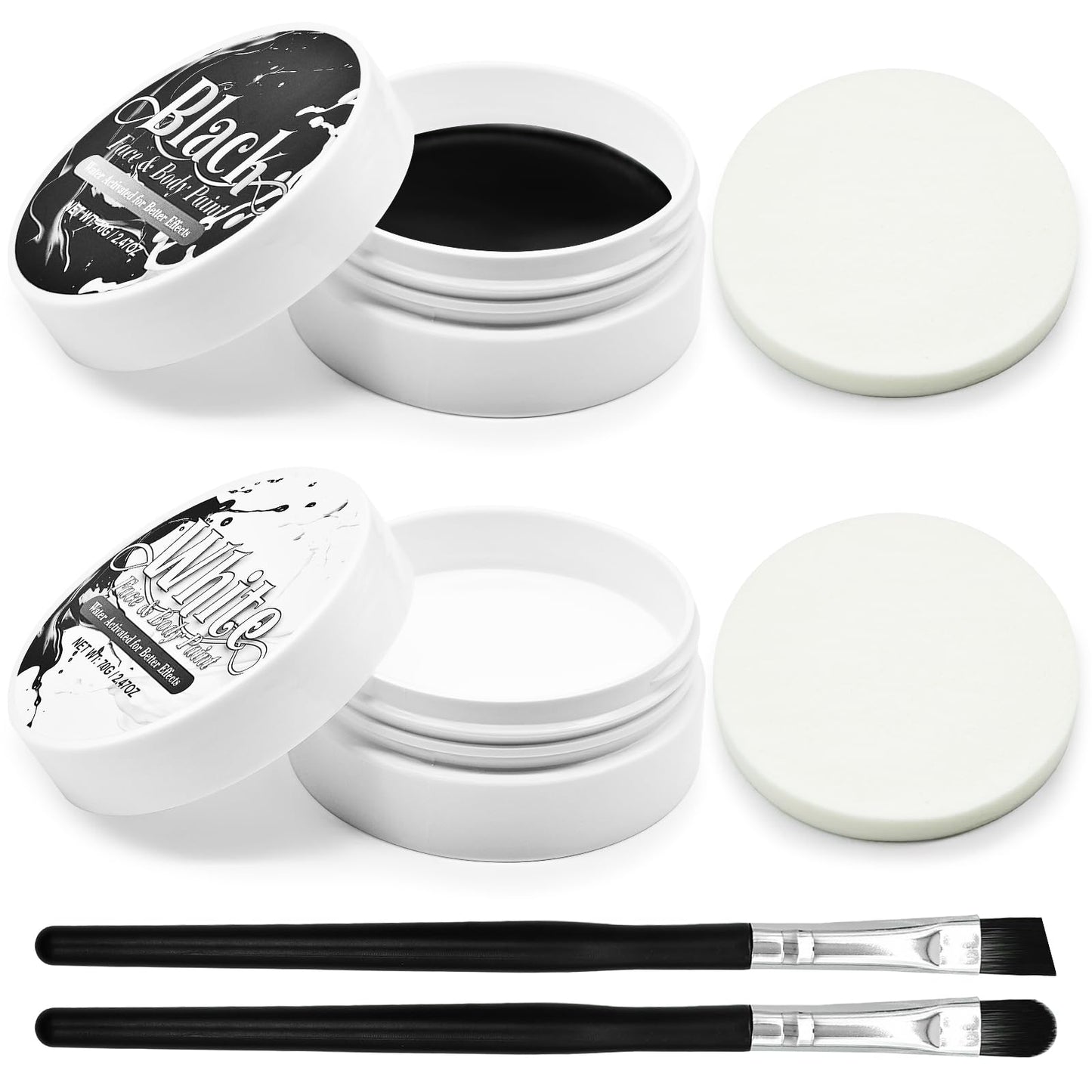 Black and White Face Paint Set - 2.47 oz Halloween Face Body Paint Skeleton Ghost Skull Cosplay Costume Professional SFX Corpse Special Effects Makeup Kit for Adults Kids Full Coverage Skin Paints