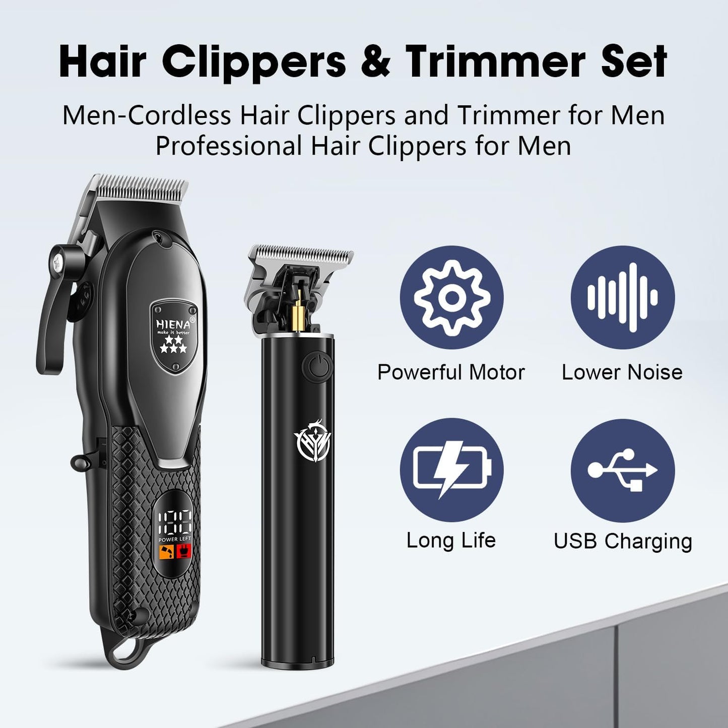 Professional Hair Clippers Set for Men - Cordless Rechargeable Clippers & Trimmers Kit with LED Display | Perfect Barber Haircut Gift