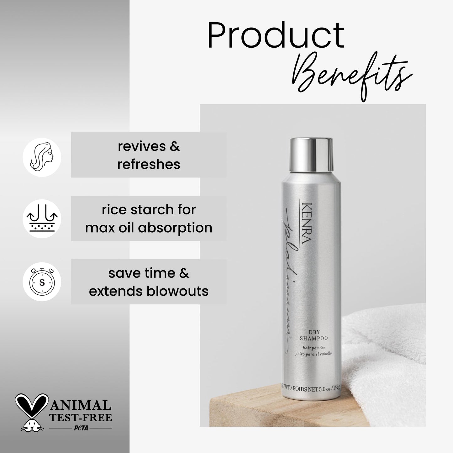 Kenra Platinum Dry Shampoo | Oil Absorbing Spray | Instantly Revives & Refreshes Hair | Saves Time & Extends Blowouts | All Hair Types | 5 fl oz