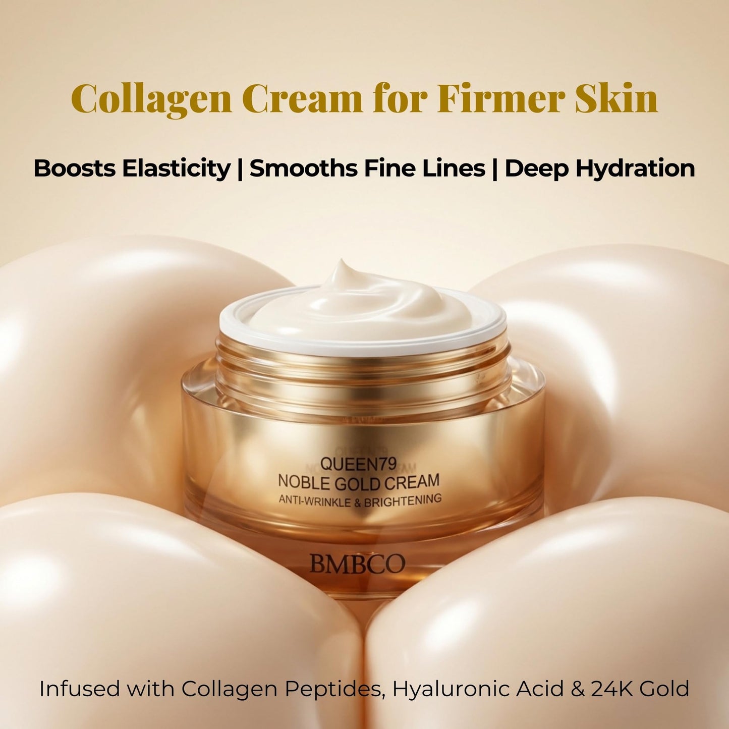 BMBCO Collagen Ceramide Cream with 24K Gold | Anti Aging Firming Moisturizer for Face & Neck | Hyaluronic Acid & Peptides | Day & Night Cream | Korean Skincare 1.69 fl oz