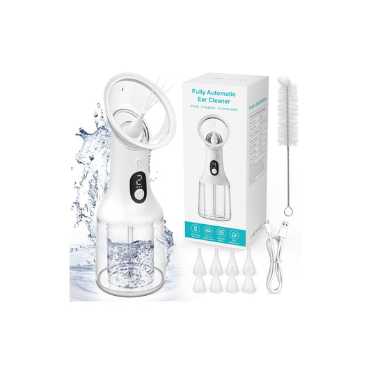 Upgraded Automatic Ear Wax Removal Kit with Waste Tank,USB Electric Ear Cleaner Earwax Removal Reusable Safe Irrigation Ear Washer Flushing System Tool with 4 Cleaning Modes IPX7 Waterproof-White