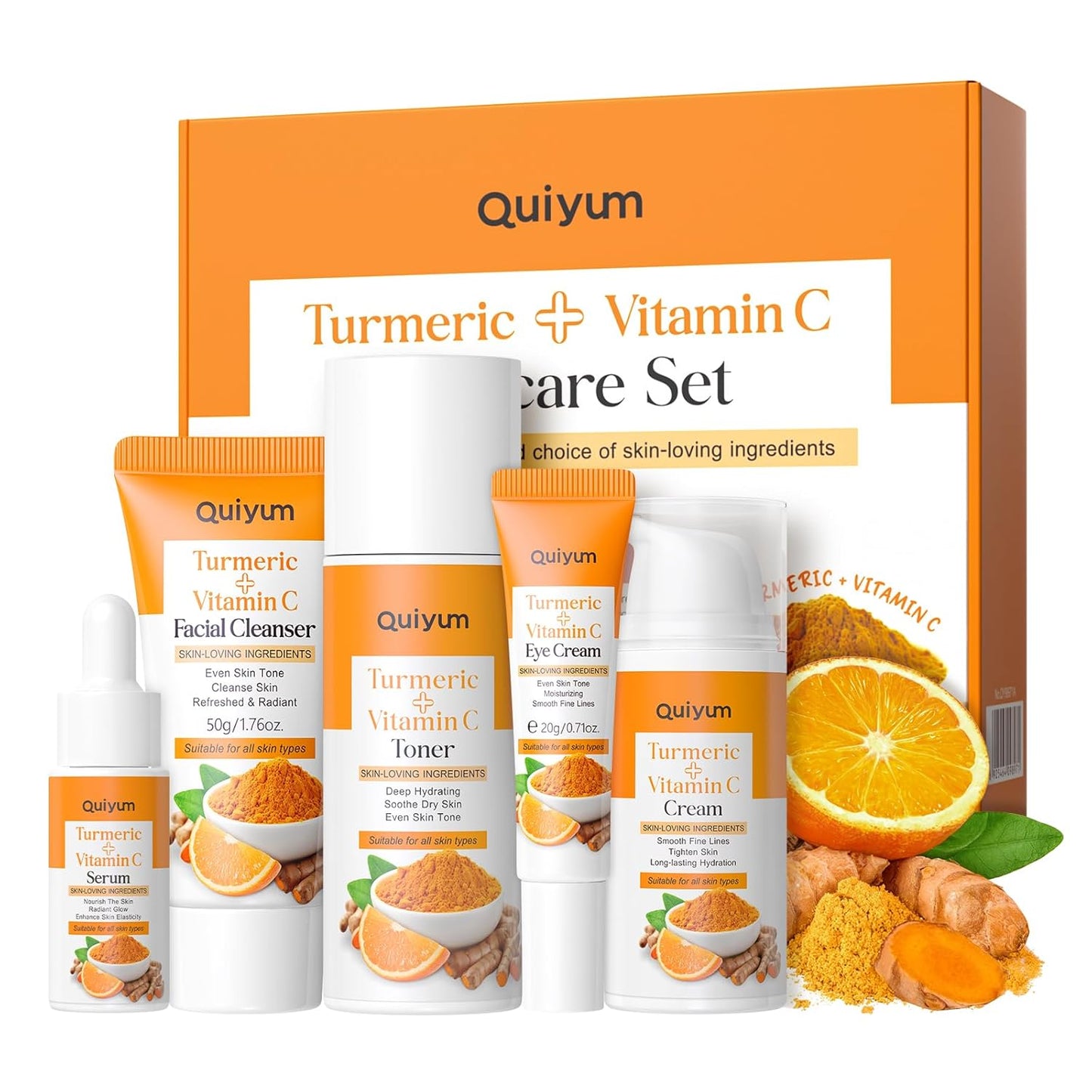 Turmeric Vitamin C Skincare Set - 5PCS Beauty Routine for Women | Dark Spot Remover, Acne Reduction, Even Tone, Glow