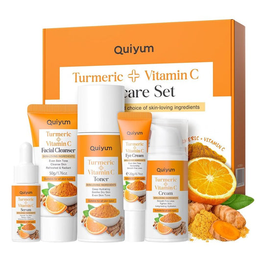 Turmeric Vitamin C Skincare Set - 5PCS Beauty Routine for Women | Dark Spot Remover, Acne Reduction, Even Tone, Glow