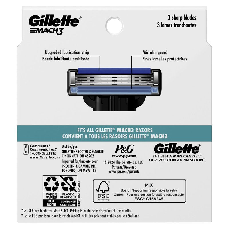 Gillette Mach3 Razor Refills for Men, 8 Razor Blade Refills