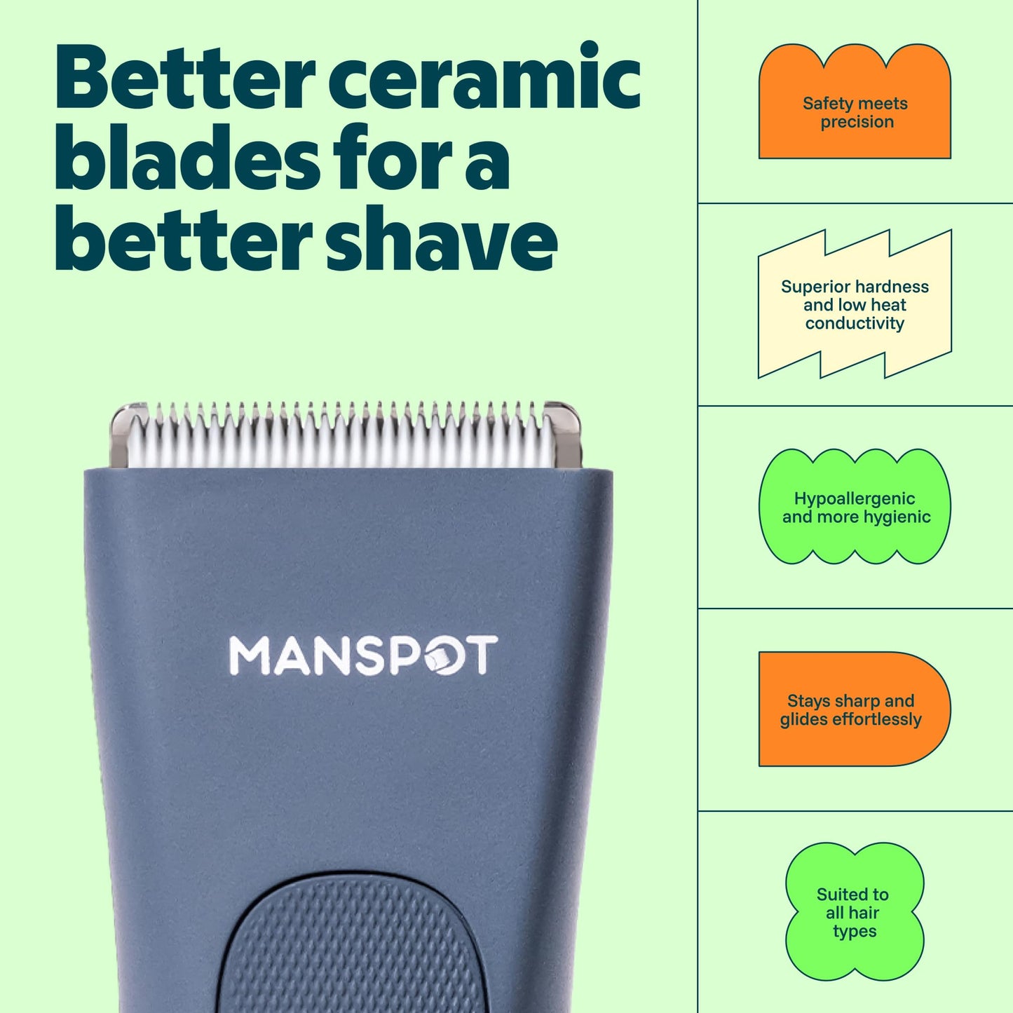 MANSPOT LADYSPOT™ Finishing Trimmers, Electric Shaver for Women, Hair Trimmer for Womens, Shaving & Grooming Sets Kit with 3 Guard and Replaceable Ceramic Blade Heads, Waterproof Wet/Dry(Orange)