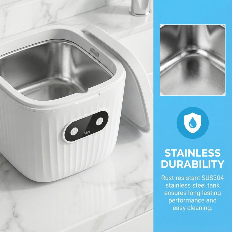 Ultrasonic Retainer Cleaner Machine - 45kHz 250ML Denture & Mouth Guard Cleaner | White