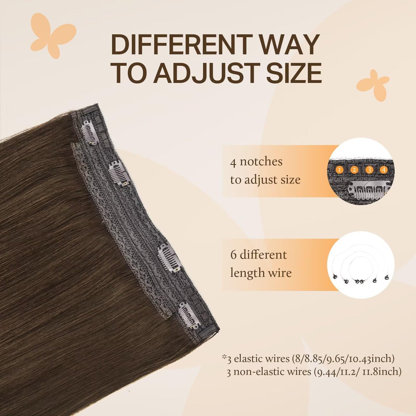 DOORES Wire Hair Extensions Chocolate Brown 14 Inch 75 g Remy Human Wire Hair Extensions Invisible Transparent Line Adjustable Hairpieces Secret Straight