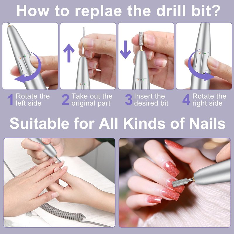 Cadrim 35000 RPM Portable Nail Drill, Electric Nail File, Cordless, Rechargeable, Professional Efile Nail Drill Machine Set for Acrylic Nails, Polishing