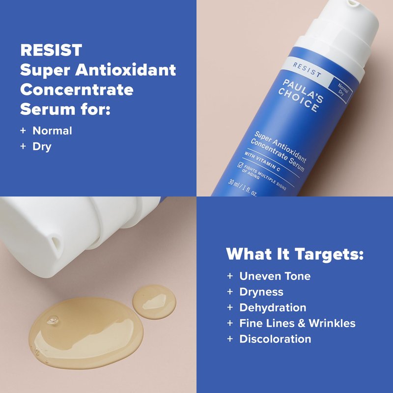 Paula's Choice RESIST Super Antioxidant Vitamin C Serum, Face Serum with Ferulic Acid, Coenzyme Q10, Vitamin E & Peptide, Anti-Aging Treatment for Dry Skin, 1oz