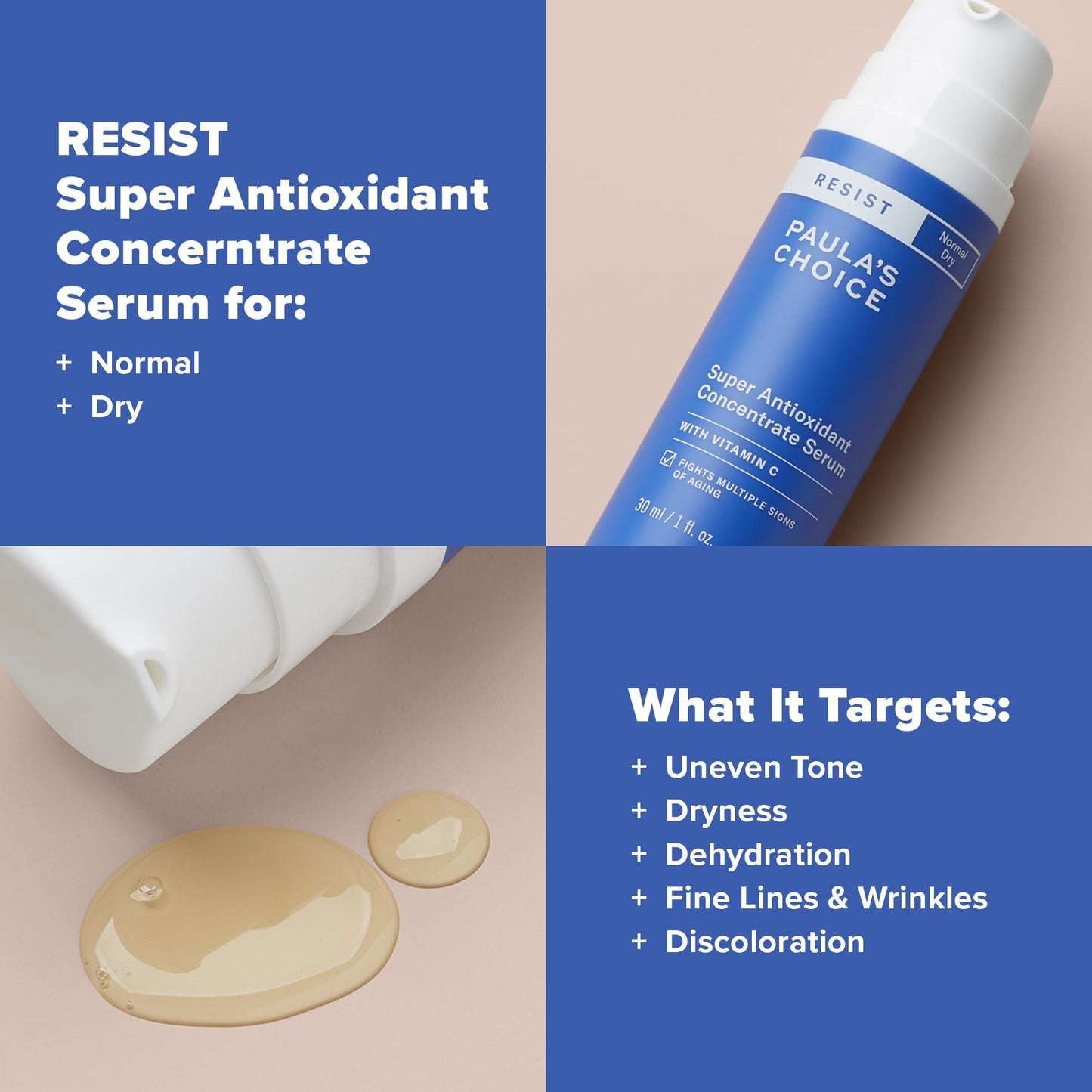 Paula's Choice RESIST Super Antioxidant Vitamin C Serum, Face Serum with Ferulic Acid, Coenzyme Q10, Vitamin E & Peptide, Anti-Aging Treatment for Dry Skin, 1oz