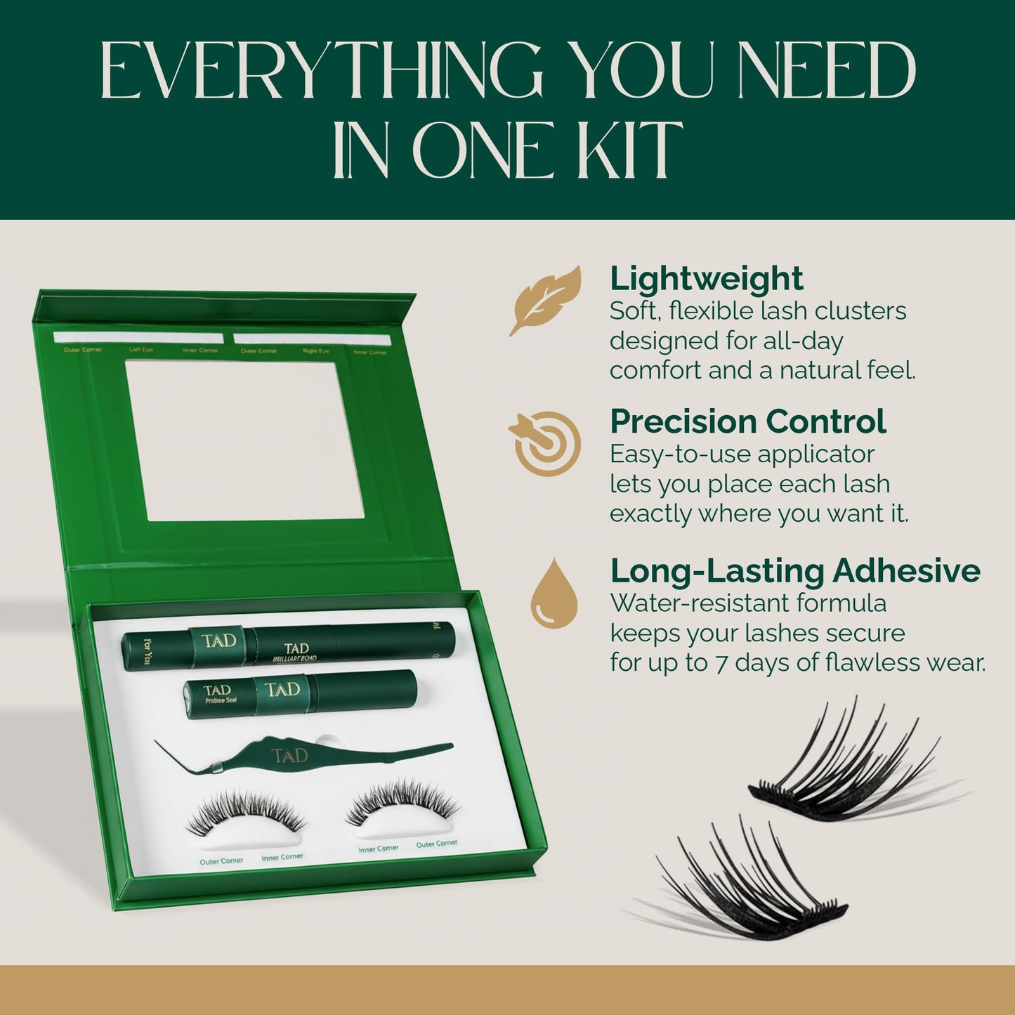 TAD Beauty Bliss Lash Clusters Kit - Wispy Lash Clusters Airy 8-14 mm C Curl DIY Lash Extension Kit Eyelash Clusters False Eyelashes Individual Lashes Natural Look Lash Kit- Bond, Seal, Tweezer (Midi)