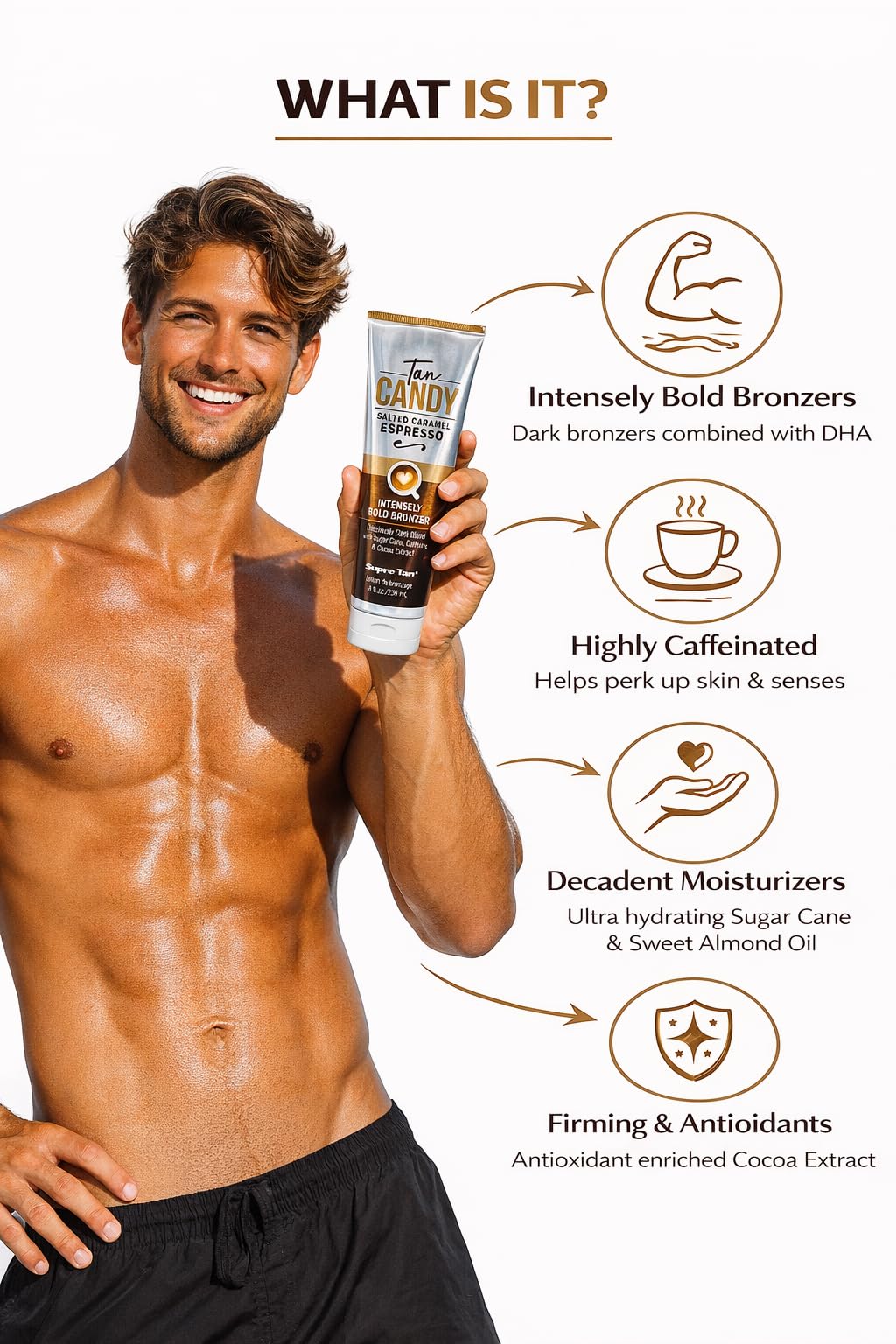 Supre Tan Candy Salted Caramel Espresso Intensely Bold Bronzer Dark Blend 8.5oz
