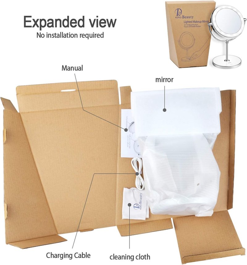 Lighted Makeup Mirror - 1X & 7X Magnification, Double-Sided, Cordless & Rechargeable | Round Shape with Touch Button