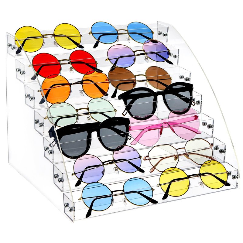 SOUJOY 7 Tier Sunglass Organizer Stand, Acrylic Sunglass Holder, Clear Nail Polish Display Stand, Eyewear Countertop Storage Tray for Highlighting Glasses, Makeup, Essential Oil