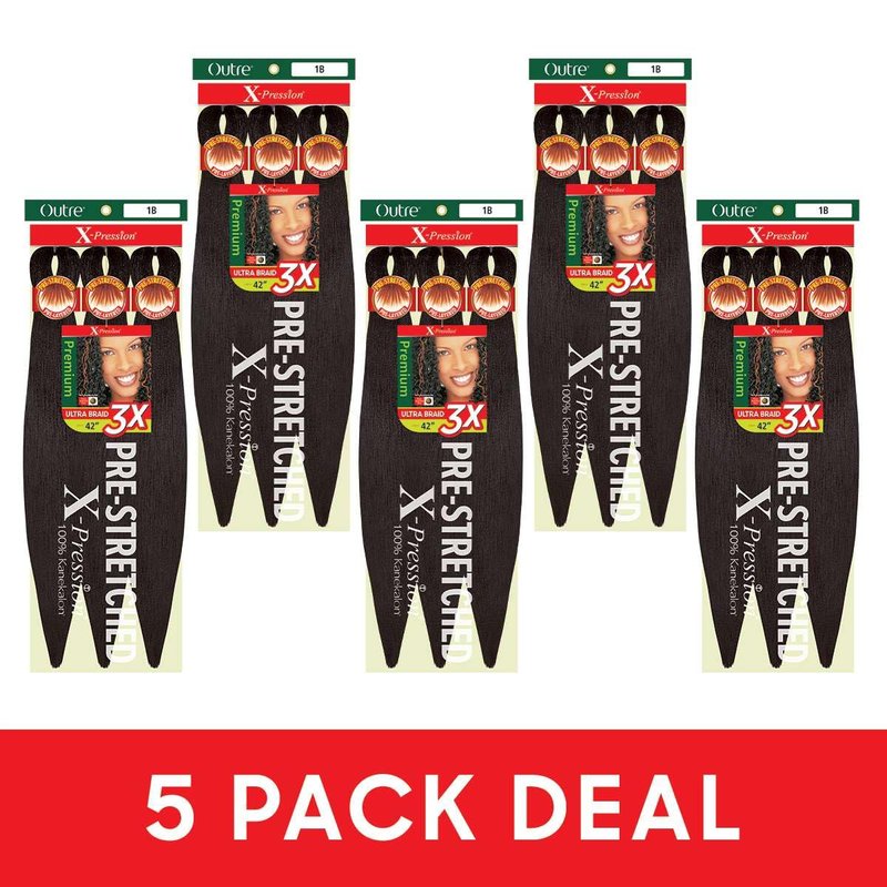 Outre X-Pression Braid Pre Stretched Braid 42" 3X (5 Pack, OFF BLACK 1B)