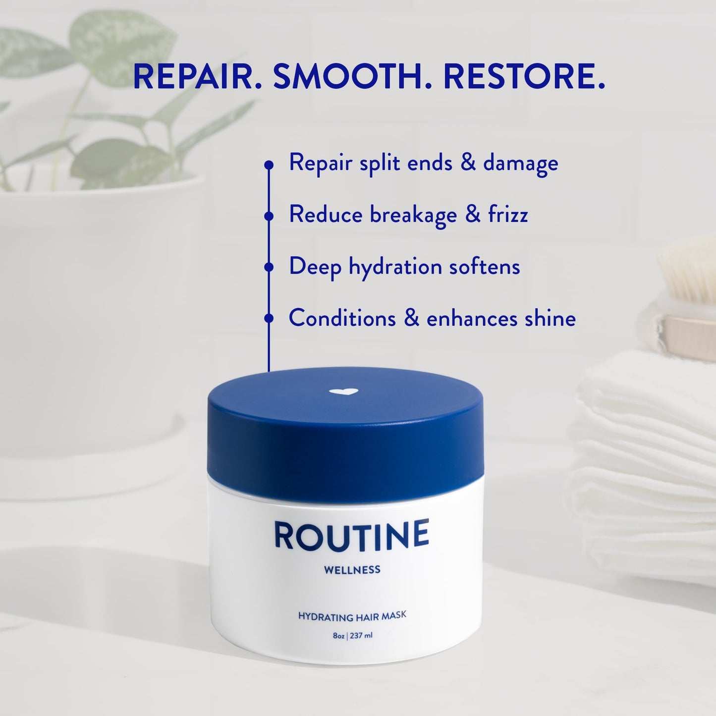 Routine Wellness Deep Conditioning Hair Mask - Bring Dry, Damaged Hair Back to Life – Hydrating Repair Treatment that Moisturizes, Strengthens & Adds Volume – Rose Hips 8oz