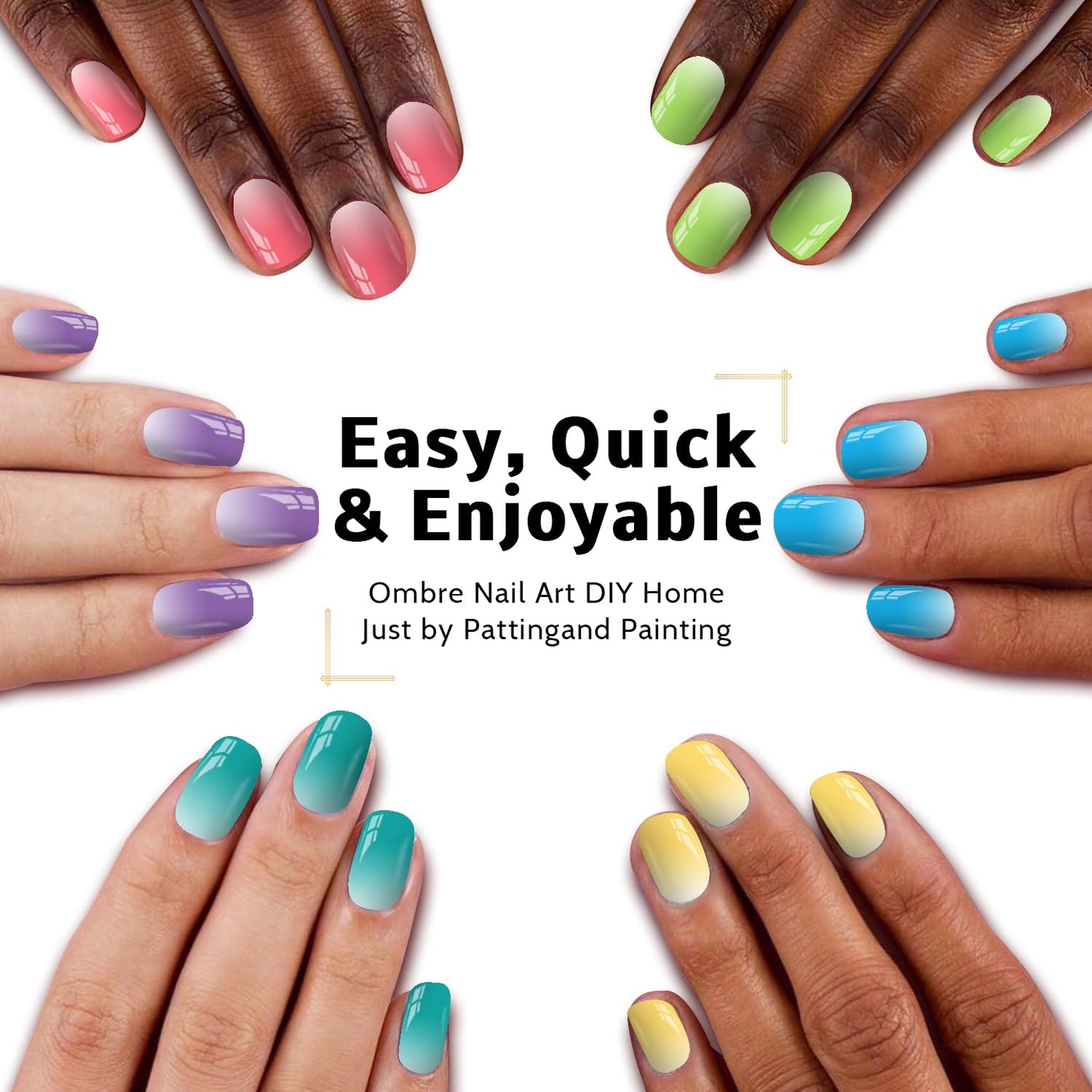 Ombre Nail Gel Set - 9 Colors Sponge Pat Paint for Floral Nail Art, No Wipe, UV/LED Curing