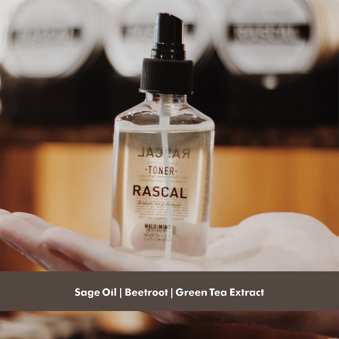 Rascal Face Toner for Men - Sage Oil, Beetroot & Caffeine to Reduce Wrinkles and Clear Away Impurities (3.4 Fl Oz)