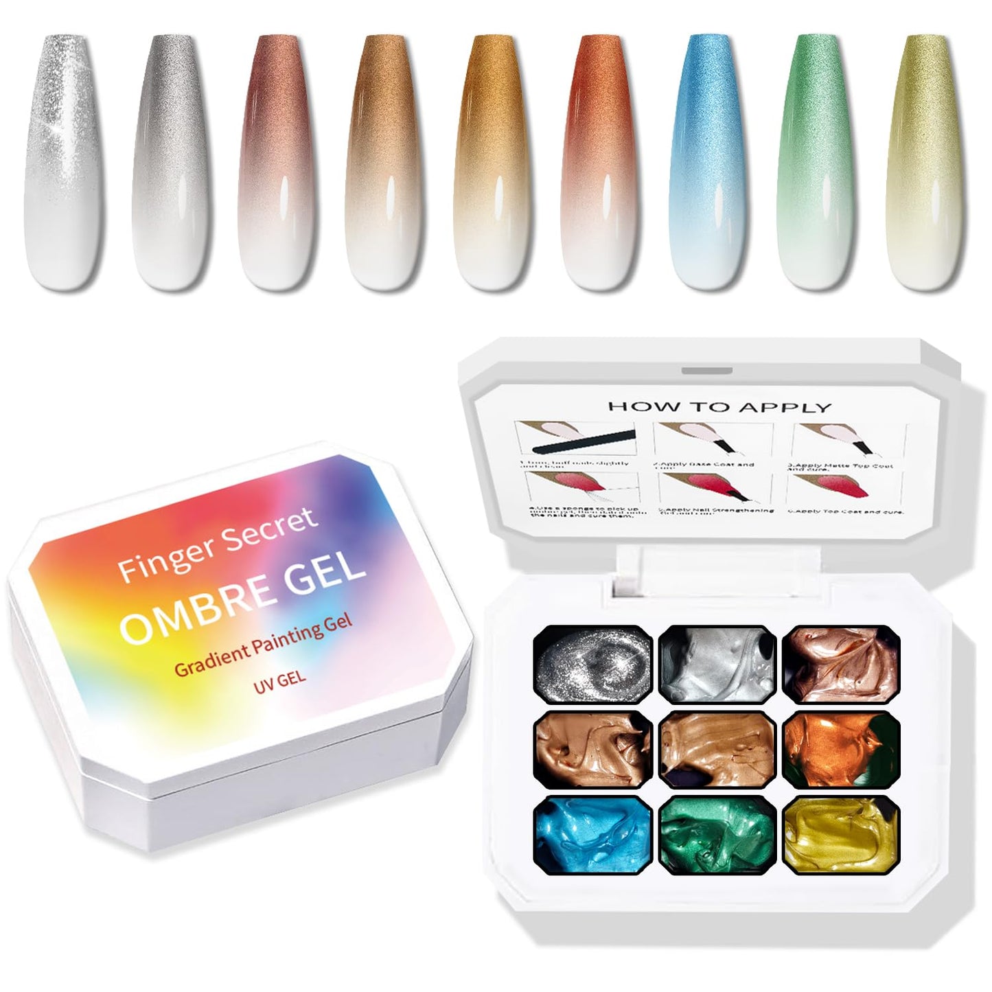 Ombre Nail Gel Set - 9 Colors Sponge Pat Paint for Floral Nail Art, No Wipe, UV/LED Curing
