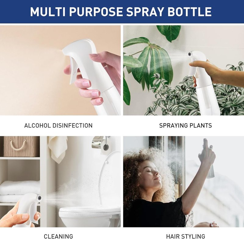 TANSHINE Continuous Spray Bottle - Ultra Fine Mist Hair & Plant Sprayer | Refillable 6.8oz Clear Plastic