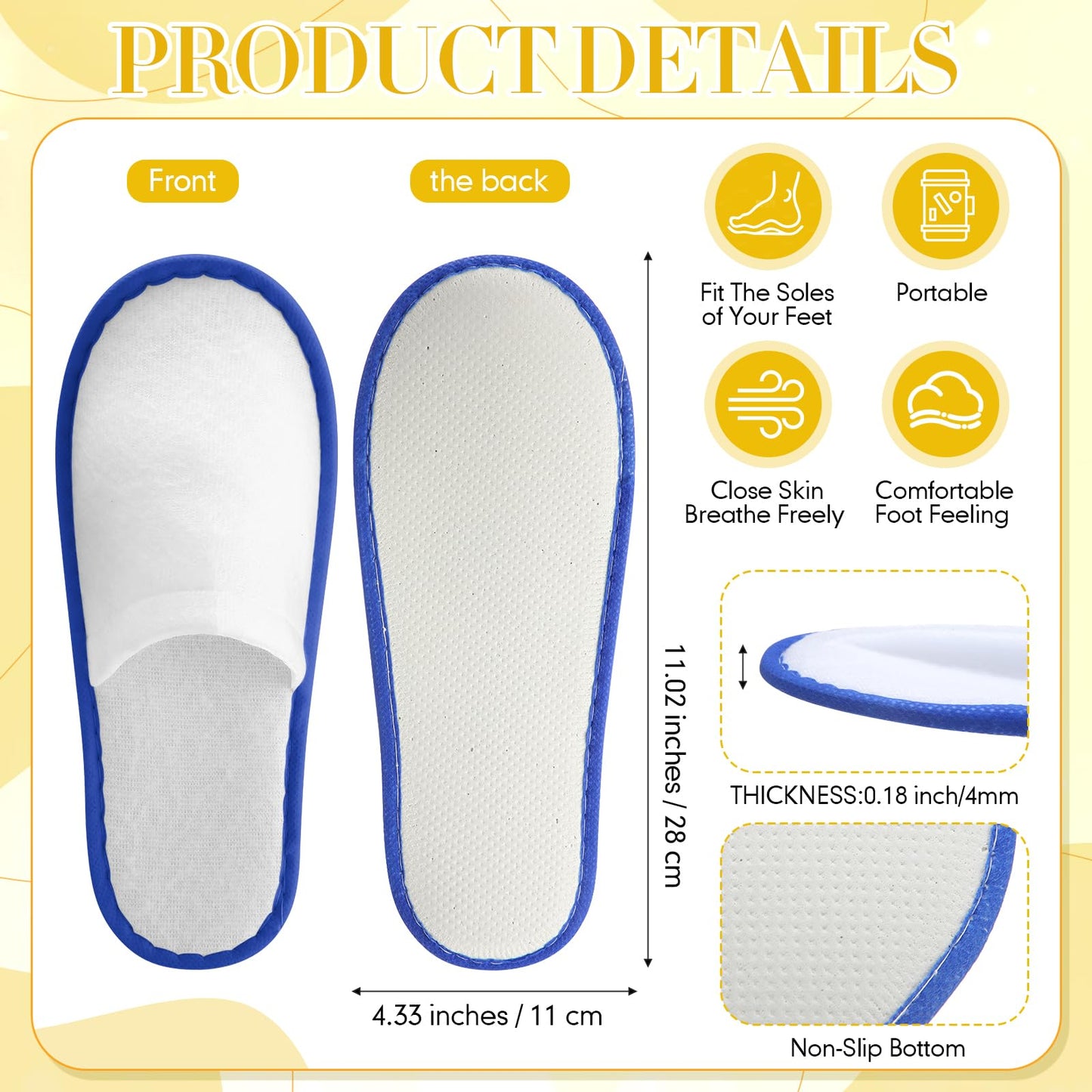 Twistover 30 Pairs Disposable House Slippers for Guests, Bulk House Slipper Color Non Slip Pack for Hotel, Spa, Wedding, Travel, Party, Shoeless Home, Adult Men and Women