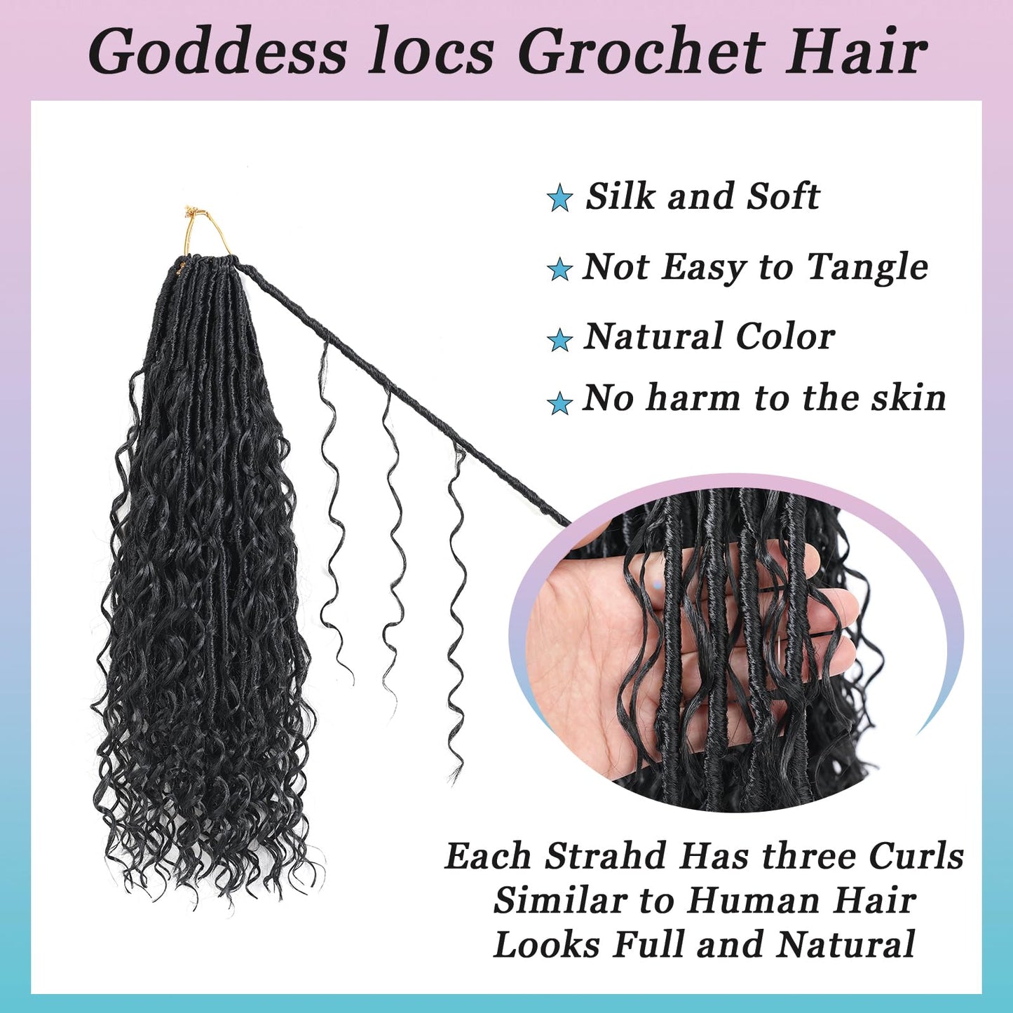 9 Packs Boho Faux Locs Crochet Hair 18Inch Goddess Locs with Curly Ends Long Bohemian River Pre Looped Faux Locs Crochet Hair for Black Women (18Inch,1B)