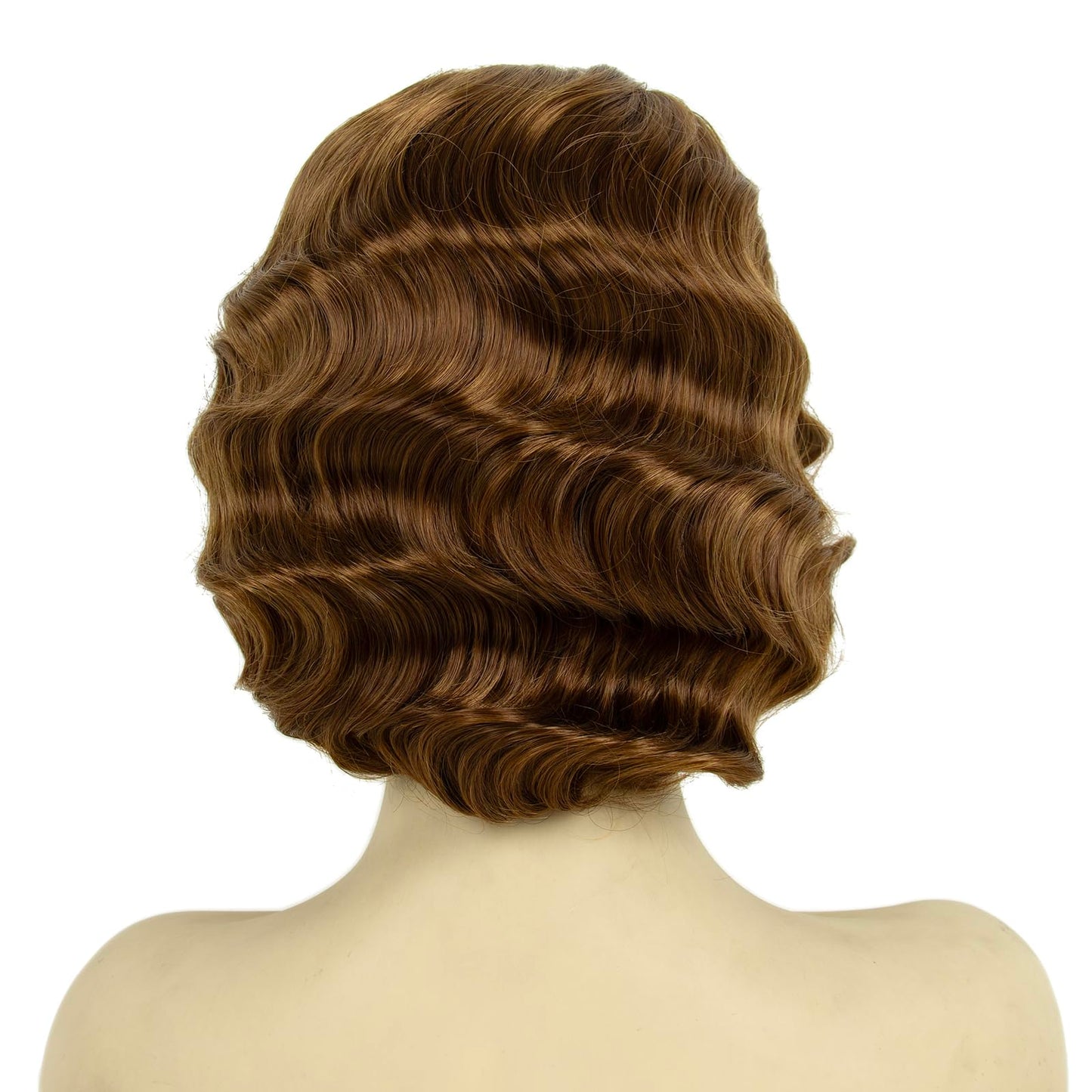 H&Bwig Short Ash Brown 20s Wigs for Women Natural Finger Wave Synthetic Hair Wig for Women Lady Ladies Cosplay Anime Party Costume Anime Flapper Wig