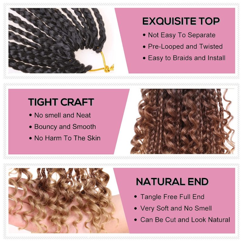 COOKOO 30 Inch Boho Box Braids 8 Packs Goddess Box Braids Crochet Hair Hippie Braiding Hair With Curly Ends Pre-looped Synthetic Crochet Hair for Black Women 53#