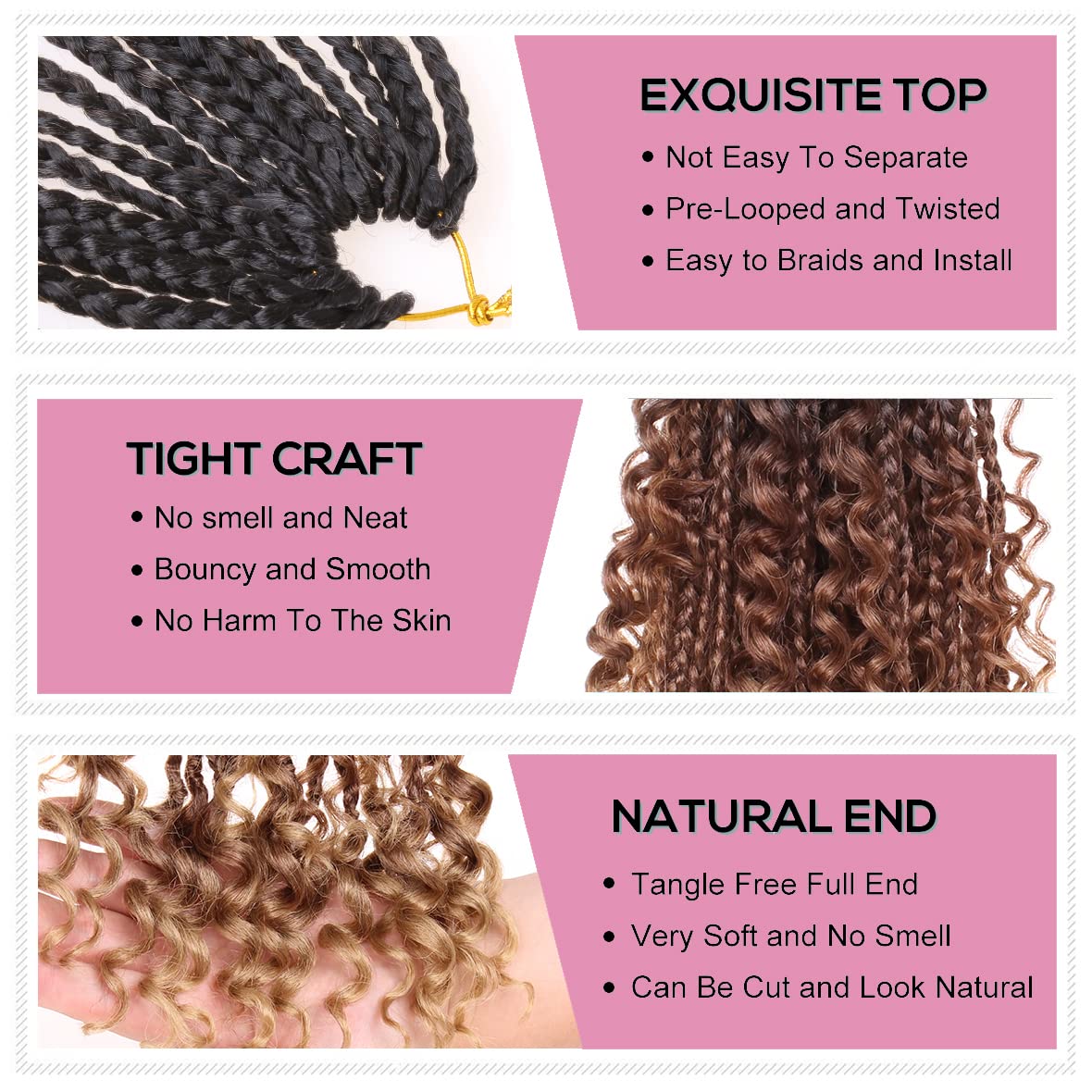 COOKOO 30 Inch Boho Box Braids 8 Packs Goddess Box Braids Crochet Hair Hippie Braiding Hair With Curly Ends Pre-looped Synthetic Crochet Hair for Black Women 53#
