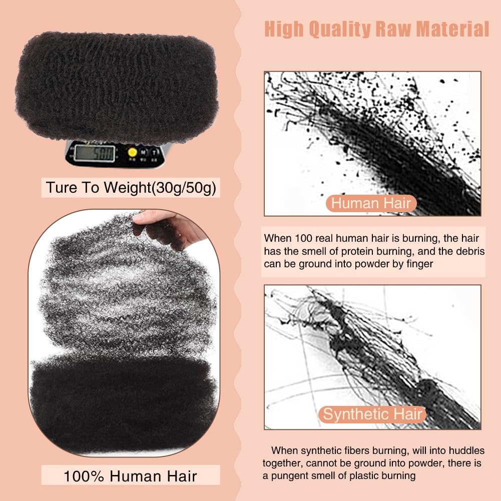 Afro Kinkys Bulk 100% Human Hair For Twist Dreadlock Extensions Afro Kinky Curly Human Braiding Hair For Repair Crochet Dreads Loc Twist Braids (#1B, 16Inch-50Gram)