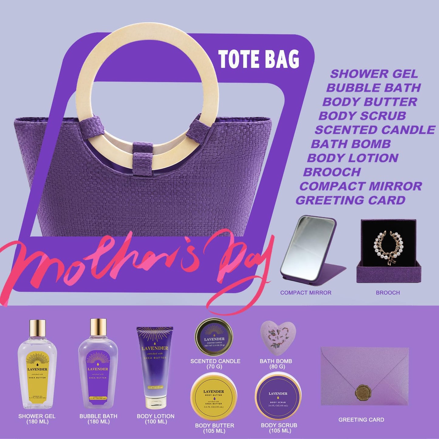 Spa Luxetique Gift Baskets for Women, Mothers Day Gifts for Mom, 11pcs Lavender Sets, Relaxing Bath Sets for Women, Christmas Gifts for Her