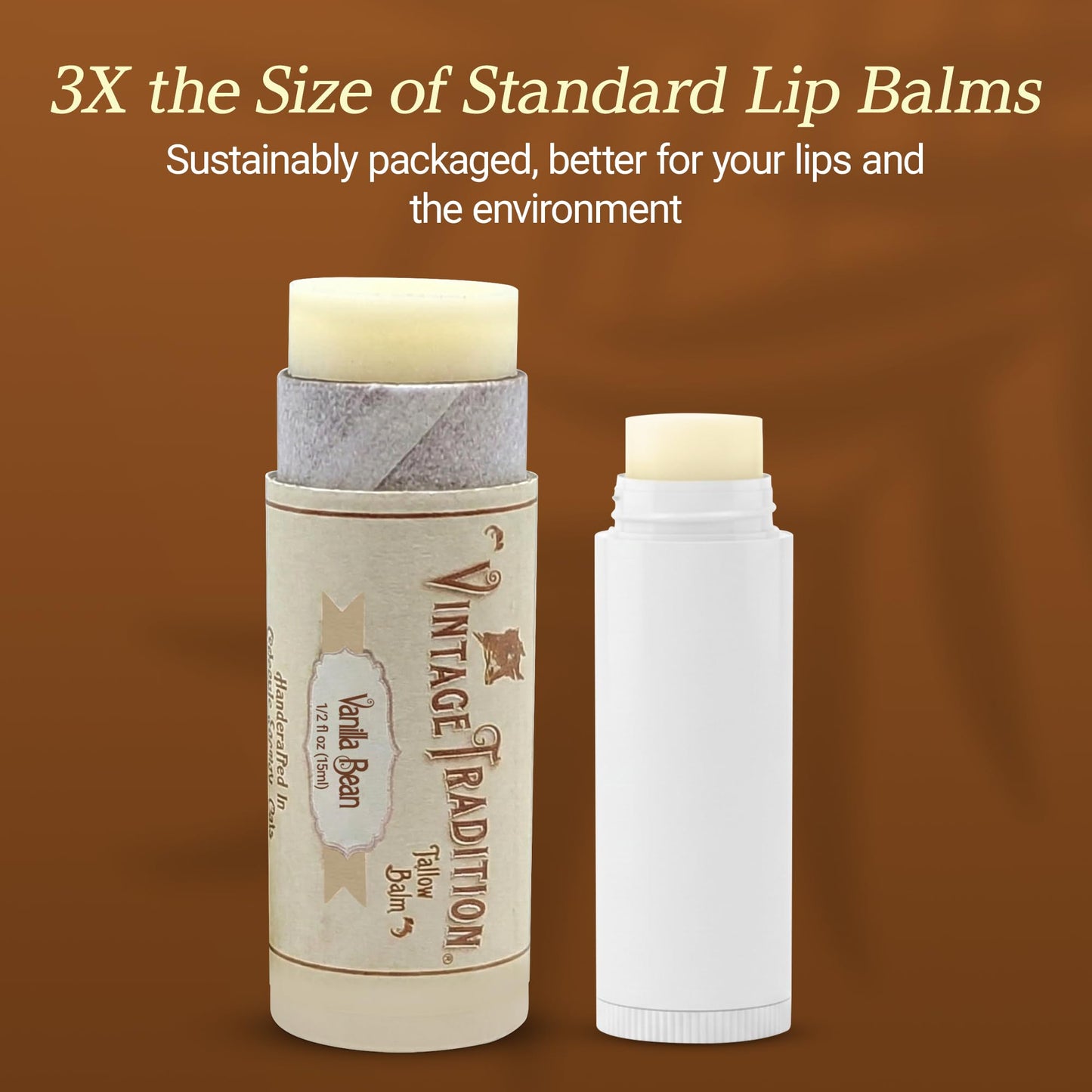 Vintage Tradition Moisturizing Beef Tallow Lip Balm – Tube Lip Moisturizer with Vanilla Extract Hydrates & Soothes Dry Lips – Grass-Fed Tallow Balm for Skin Care, 0.5 Fl. Oz.
