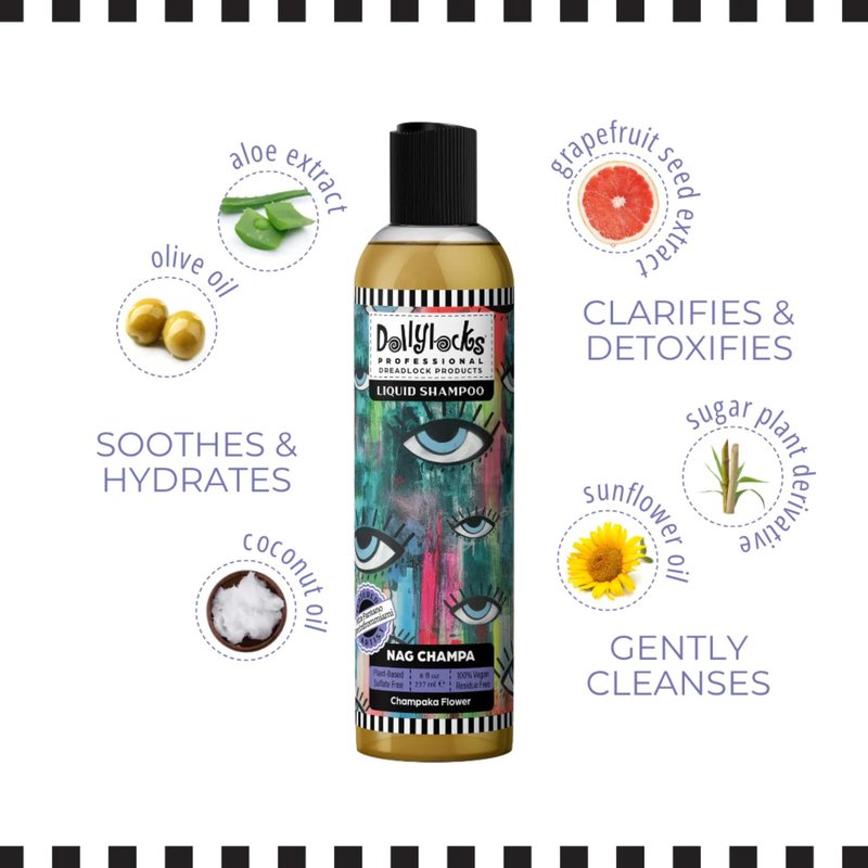 Dollylocks Clarifying Liquid Shampoo | Nag Champa | Paraben-free, Plant-Based, Vegan, Residue-Free Loc, Braid, Dreadlock Care | All hair types | 8oz