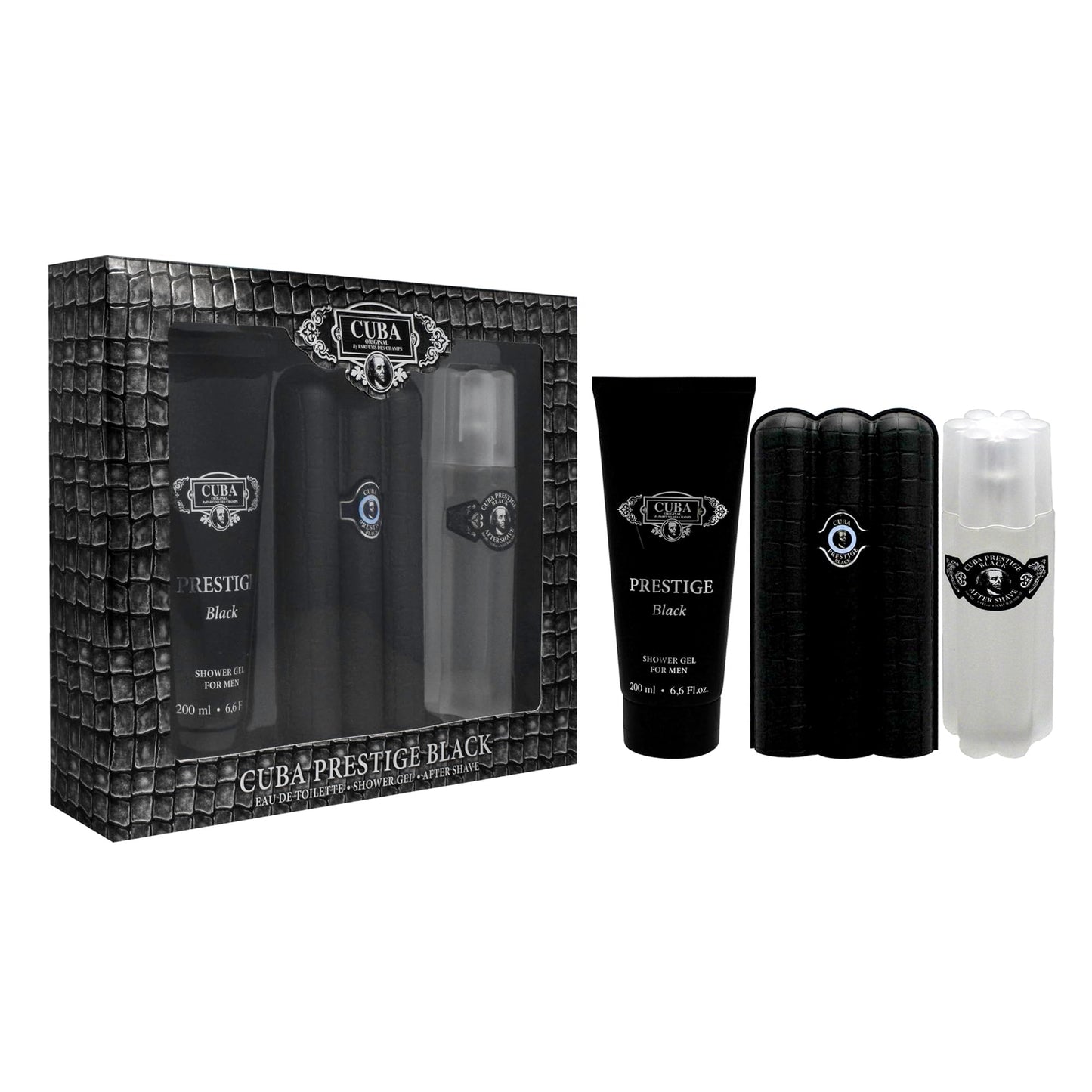 Cuba Prestige Black by Cuba for Men - 3 Pc Gift Set 3oz EDT Spray, 6.6oz Shower Gel, 3.3oz After Shave