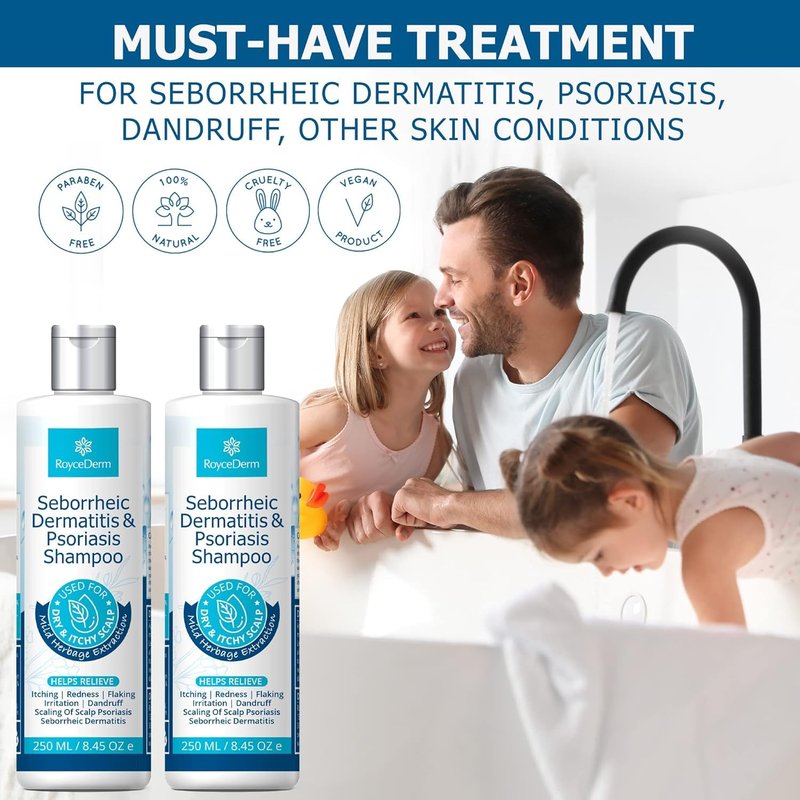 Roycederm Seborrheic Dermatitis & Psoriasis Shampoo for Dandruff - Helps Relieve Itching, Flaking & Scaling, Dry Itchy Scalp