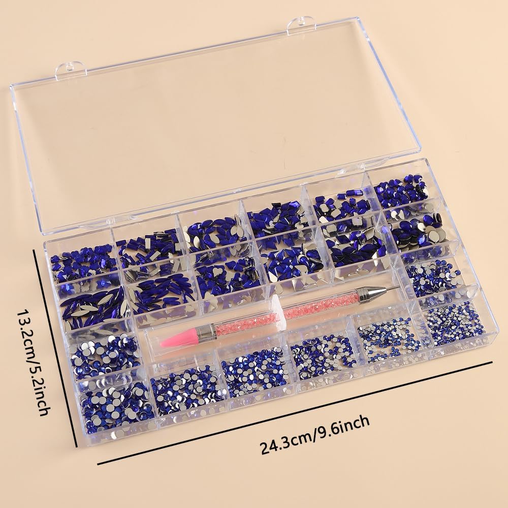 4500 Mixed Flat Rhinestones & 600 Dark Blue Diamond Crystals for Nail Art & DIY Crafts