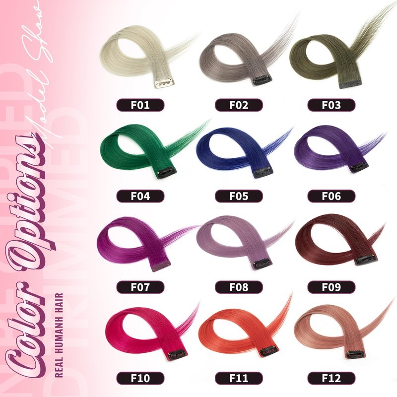 EonLuxe 100% Human Hair Clip-in Underlights - Colored Hair Extensions Highlights Streaks (Pink, Blue, Purple, Green, Silver) - Heat Friendly, Remy Quality, Invisible Clips, Easy to Apply 2Pcs